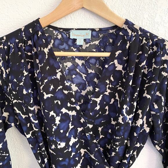Veronica M. Blue Black Watercolor Abstract Print Wrap Tie Blouse V-Neck Small - Picture 8 of 9